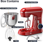 Honinst Stand Mixer, 6.5QT 10-Speed Tilt-Head Electric Stand Mixer, 3-In-1 Kitchen Mixer with Bowl, Dough Hook, Whisk and Beater, Food Mixer for Baking, Cake and Most Home Cooks, Red
