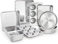 TeamFar Stainless Steel Bakeware Set of 8, Baking Roasting Toaster Oven Pans, Lasagna/Square/Round Cake Pan, Loaf Pan & Muffin Pan, Non-Toxic & Sturdy, Smooth & Dishwasher Safe