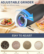 CIRCLE JOY Gravity Electric Salt and Pepper Grinder Set, Battery Powered Automatic Pepper Mills with Adjustable Coarseness, One Hand Operation, 176ml Large Container, Black - Includes 8 Batteries