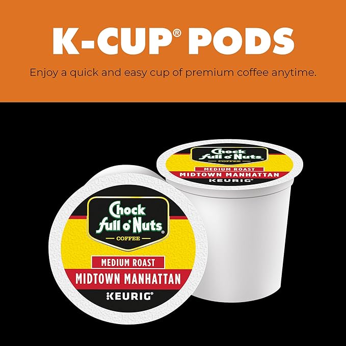 Chock Full o' Nuts Midtown Manhattan Keurig K-Cup Pods for Keurig Brewers – Premium Arabica, Medium Roast – Single Serve – 1 Pack of 12 K-Cup Pods