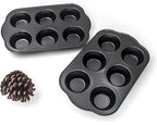 Non-Stick Standard Muffin Pans, 2.95" 6-Cup Set of 2 Baking Pans, Heavy Duty Carbon Steel Tins for Standard Muffins & Cupcakes
