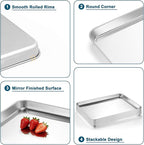 TeamFar Baking Sheet Pan, 6 Pack Stainless Steel Half Size Baking Pans Set, Metal Large Cookie Sheets for Baking/Roasting/Serving, Non-Toxic & Heavy Duty, Dishwasher Safe, 17.6” x 13” x 1”