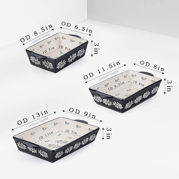 Wisenvoy Baking Dish Ceramic Lasagna Pan Casserole Dish 3-Piece Bakeware Sets Baking Dishes Baking Set Baking Dish Set