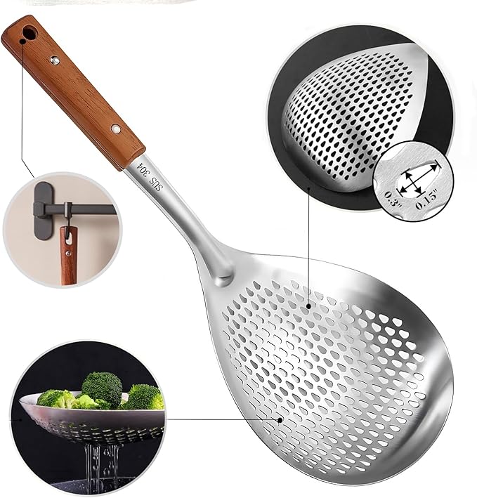 Stainless Steel Colander Strainer Pasta Food Noodle Grease Drain Fine Mesh Metal Kitchen Universal Clip on Spider Handle