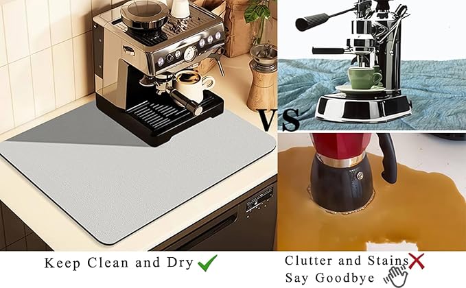 Coffee Mat for Countertops ,Coffee Bar Accessories Fit Under Coffee Maker Espresso Machine, Absorbent Hide Stain Rubber Mat for Countertop ,Dish Drying Mat for Kitchen Counter (Light Gray, 12"x19")