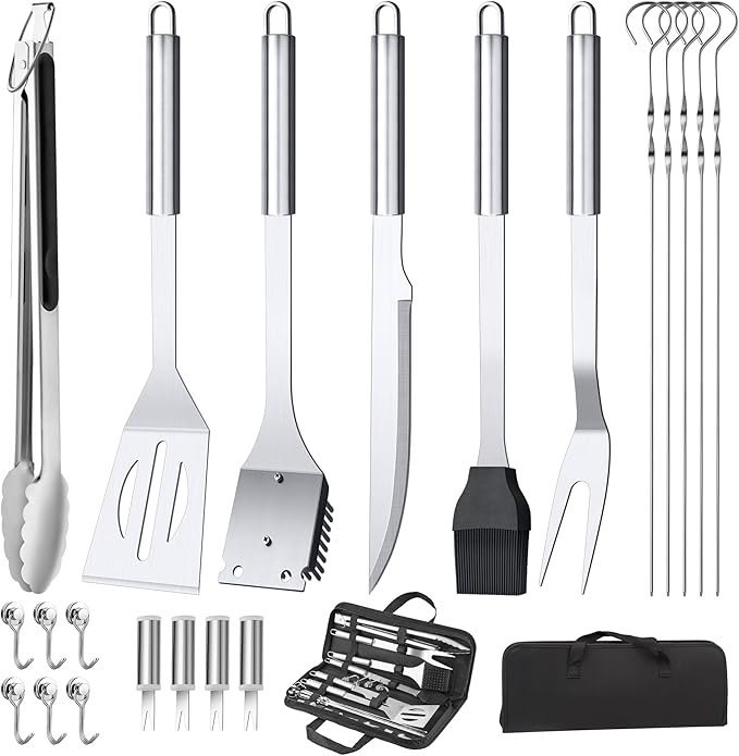 BBQ Accessories Grill Tools Set,Stainless Steel Barbecue Grill Accessories for Outdoor Grill,Barbecue Utensils Grilling Accessories Grilling Gifts for Men,Father's Day/Christmas (Sliver-22PCS)