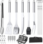 BBQ Accessories Grill Tools Set,Stainless Steel Barbecue Grill Accessories for Outdoor Grill,Barbecue Utensils Grilling Accessories Grilling Gifts for Men,Father's Day/Christmas (Sliver-22PCS)