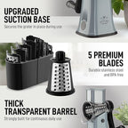 Zulay Kitchen Rotary Cheese Grater 5 Blade Cheese Shredder - Manual Hand Crank Cheese Grater With Reinforced Suction & 5 Interchangeable Drums - Easy to Use, Vegetable Chopper Round Mandoline Slicer