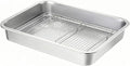 Stainless Steel Sturdy Roasting Pan with Cooling Rack – Oven, Toaster & Grill Safe, Deep Edge, Smooth Finish, Dishwasher Safe – Perfect for Turkey, Chicken, BBQ (15.5x11.6x2.8in)