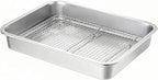 Stainless Steel Sturdy Roasting Pan with Cooling Rack – Oven, Toaster & Grill Safe, Deep Edge, Smooth Finish, Dishwasher Safe – Perfect for Turkey, Chicken, BBQ (15.5x11.6x2.8in)