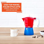 IMUSA Stovetop Espresso Maker 6 Cup – Cast Aluminum Moka Pot Caribbean Colors Edition Red Blue White – Cafetera Italiana Espresso Cuban Coffee Maker