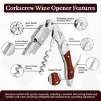 Waiters Corkscrew Wine Opener - Double-Hinged Fulcrum 3-In-1 Cork Screw Wine Bottle Opener Heavy Duty Stainless Steel & Pakka Wood. Serrated Foil Cutter. Beer Opener. Magnetic Gift Box