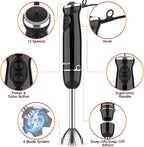 Blackcow Immersion Blender Handheld,500W Electric Hand Blender,Electric Hand Mixer with 12-Speed&Turbo,Extra Quiet Hand Blender for kitchen,Smoothie,Soup,Baby Food,Puree.Black