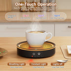 36W Mug Warmer, 3 Temperature Settings, Auto Shut Off (2-12H), Max 176°F, Wood Grain Design with Ambient Light,Ideal Gift for Home & Office (Black)