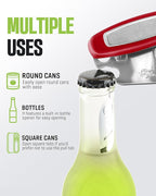 Multifunctional Can Opener Manual, Durable Heavy Duty Handheld Strong Can Opener with Smooth Cutting Edge, Friendly Kitchen Essentials Tool for Seniors, Camping and Bottle Opening-Red
