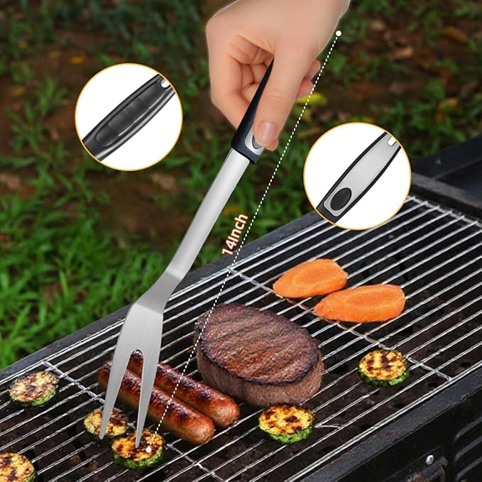 BBQ Grill Tool Set BBQ Grilling Accessories Set 8PC Barbecue Grill Tools Utensils Set for Outdoor with Spatula, Fork, Brush, Tongs, Seasoning Bottle Grilling Gifts for Men Dad