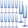 12 PCS Sapphire Blue Plastic Champagne Flutes 5.4 OZ Clear Acrylic Champagne Flutes Sparkling Wine Glasses Long Stem Crystal Champagne Glasses For Wedding Baby Shower Anniversary Party