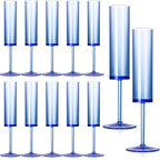 12 PCS Sapphire Blue Plastic Champagne Flutes 5.4 OZ Clear Acrylic Champagne Flutes Sparkling Wine Glasses Long Stem Crystal Champagne Glasses For Wedding Baby Shower Anniversary Party