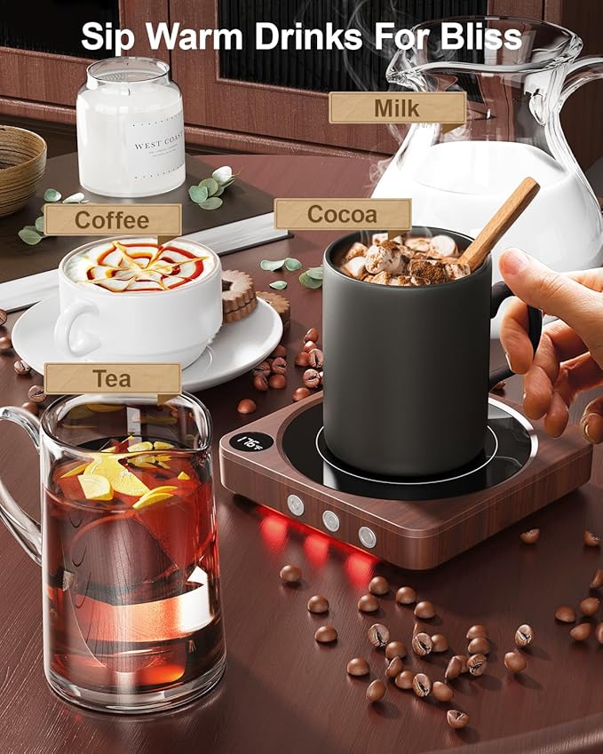 House Gem Mug Warmer - 36W Coffee Mug Warmer for Desk with Temperature Display, 2-12Hrs Auto Shut Off, Smart Candle Warmer - Ideal Coffee Gifts Accessories Keep Beverages Coffee Warmer (Wood) (Wood)