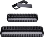 Boao 3 Pcs Rectangular Tart Pans 14‘'/10‘'/4‘' Nonstick Quiche Pan with Removable Loose Bottom Fluted Edges for Thanksgiving Christmas Pies, Biscuits, Cakes, Desserts, Bread