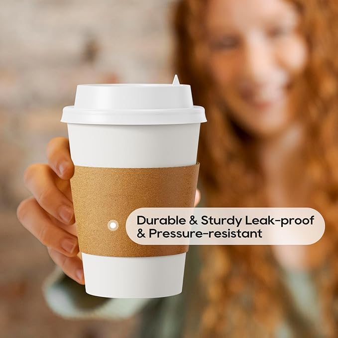 [100 Pack] 12 oz Paper Coffee Cups, Disposable Paper Coffee Cup with Lids, Sleeves, and Stirrers, Hot/Cold Beverage Drinking Cup for Water, Juice or Tea, Suitable for Home, Shops and Cafes
