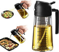 X&E 16oz/470ml Glass Olive Oil Sprayer for Cooking, 2 in 1 Olive Oil Dispenser Bottle, Food Grade Oil Mister for Kitchen Gadgets, Air Fryer Accessories, Salad & BBQ – Black