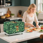 Highland Cow Four Leaf Clover Print Toaster Oven Cover Microwave Cover for Kitchen Countertop Appliance Dust Protector Decorative Oven Accessories for St. Patrick's Day Decor, Green, L