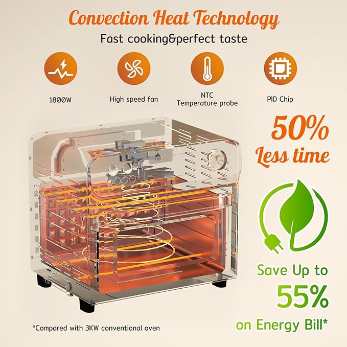 HYSapientia Air Fryer Toaster Oven Combo, 26Quart 10-in-1 Extra Large Countertop Convection Oven with LED Display Knob Control, 1800W Stainless Steel, Less Oil, Faster Cooking,7 Accessories+Recipe