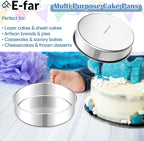 E-far 8 Inch Cake Pan Set of 2, Stainless Steel Round Baking Pans Tins Mold - Non-Toxic & Leak-Proof for Birthday Wedding Layer Tiered Cake, Easy Clean & Dishwasher Safe
