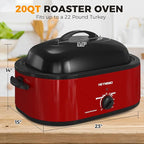 20 Quart Electric Roaster Oven with Self-basting Lid, Turkey Roaster Oven with Removable Pan and Rack, RED