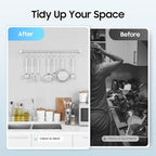 Kitchen Hanging Racks, 304 Stainless Steel 20 Inch Rail Utensil Storage Hanger with 10 Pcs Noiseless Sliding Hooks, Wall Mounted Rod Holder for Pots Pan Spatula Spoon Cookware Mug Cup