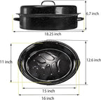 TOPZEA Granite Roasting Pan with Lid, 18" x 12.5" Turkey Roaster Pan Enameled on Steel Nonstick, Covered Oval Roaster Pot Oven Broiler Pan Cookware for Turkey, Chicken, Ham Meat Roast, Dishwasher Safe