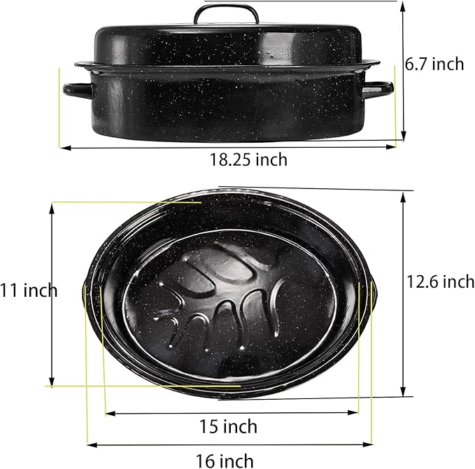 TOPZEA Granite Roasting Pan with Lid, 18" x 12.5" Turkey Roaster Pan Enameled on Steel Nonstick, Covered Oval Roaster Pot Oven Broiler Pan Cookware for Turkey, Chicken, Ham Meat Roast, Dishwasher Safe