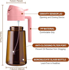 YARRAMATE 2Pcs 16oz/470ml Dark Brown Oil Sprayer for Cooking with Stickers, Food-grade Premium 2 in 1 Olive Oil Dispenser Bottle for Kitchen Gadgets, Air Fryer, Salad, Frying, BBQ (Pink&Black)