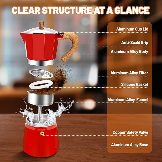 12 Cup Aluminum Espresso Stovetop Moka Pot Express Coffee Maker Percolator Italian Classic Mocha Coffee Machine for Italian and Cuban Cafe Brewing for Home & Camping 600ml 20oz
