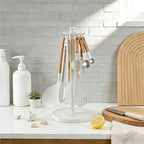 Kitchen Utensil Hanger Stainless Steel Utensil holder Rotatable Cooking Utensils Holder with 8 Hooks, Hanging Spoon Spatula Holder , White (Without Kitchen Utensils)