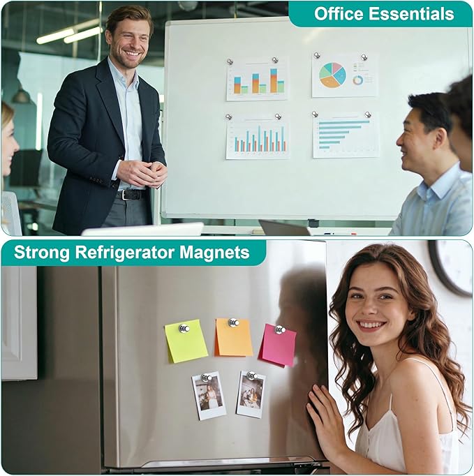 Tiergrade Metallic Magnets, Refrigerator Magnets, 60 Pack Magnetic Push Pins, Strong Fridge Magnets, Multi-use Whiteboard Magnets Perfect for Kitchen Office Classroom