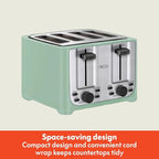 BELLA 4 Slice Toaster with Auto Shut Off - Extra Wide Slots & Removable Crumb Tray and Cancel, Defrost & Reheat Function - Toast Bread & Bagel, Sage