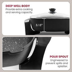 Elite Gourmet EG6201 Extra Deep 12"x12"x3.2" (7.5Qt.) Scratch Resistant Dishwasher Safe, Non-stick Electric Skillet with Glass Vented Lid, Adjustable Temperature, Black