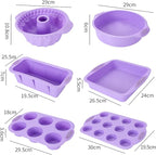 Silicone Baking Tray Silicone Mold Sets Muffin Cup Toast Baking Pan Diy Cake Mold Bakeware Cake Decoration Accessories 6Pcs Set Purple