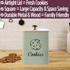 Cookie Jar with Airtight Lid - 1 Gallon - 6"D x 8"H Green Iron Cookie Tin with Bamboo Lid - Large Cookie Jars with Lids Airtight - Farmhouse Cookie Jars for Kitchen Counter Decorative - Cookies Jar