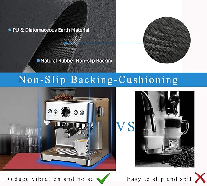 Coffee Mat for Countertops ,Coffee Bar Accessories Fit Under Coffee Maker Espresso Machine, Absorbent Hide Stain Rubber Mat for Countertop ,Dish Drying Mat for Kitchen Counter (Red, 12"x19")