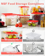 4QT NSF Food Storage Containers: 8 PCS [Food Grade][Hot&Cold Resistant] Commercial Clear Food Storage Containers with Lids for Restaurant Kitchen Proof Dough, Measuring Spoons Included(Red)