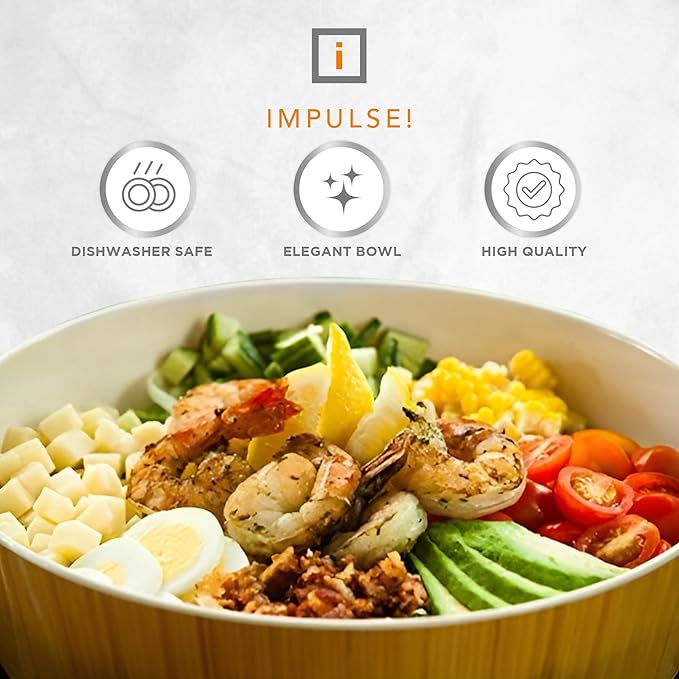 IMPULSE! Rimini Large Bamboo Melamine Bowl – Bright & Stylish with Lid That Doubles as Plate | Great for Salads, Sides, Snacks, Dips & More | Perfect for Outdoor, Home & Commercial Use
