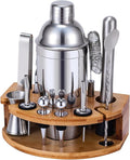 Cocktail Shaker Set Bartender Kit with Stand, 12 Piece Drink Mixer Set with Stainless Steel Bar Accessories Tools: 25oz Martini Shaker Jigger Strainer Spoon Muddler for Cocktails (Silver)