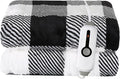 Electric Heated Blanket Throw Size - 50"x60", Soft Flannel Heating Blanket, 4 Heating Levels, 3 H Auto Shut Off, Breathable Warm and Washable for Sofa, Black - White Plaid