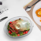 Luvan 2.8L/3Qt Glass Casserole Dish with Lid, Ribbed Oval Glass Baking Dish for Oven & Microwave, Clear Lead-Free Covered Casserole Cookware, Versatile Deep Glasses Food Container for Baking, Cooking