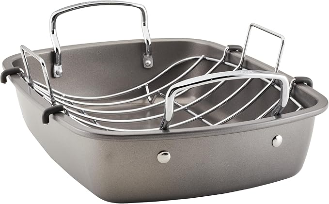 Circulon Total Bakeware Nonstick Roaster, Roasting Pan with Rack, 17-Inch x 13-Inch, Gray