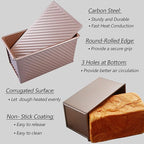 Pullman Loaf Pan with Lid, Aluminized Steel 1 Lb Nonstick Sandwich Bread Pan for Homemade Bread, 8.4x4.8 Inch Professional Rectangular Loaf Pan with Dough Scraper and Cutter