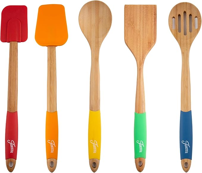 Cambridge 6384X9FSTAN94 Fiesta Bamboo 5-Piece Silicone Utensil Set
